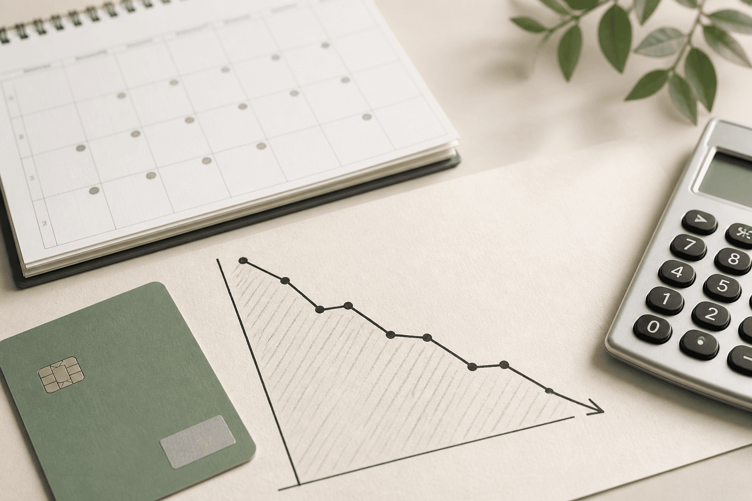 Credit card repayment chart declining across a calendar