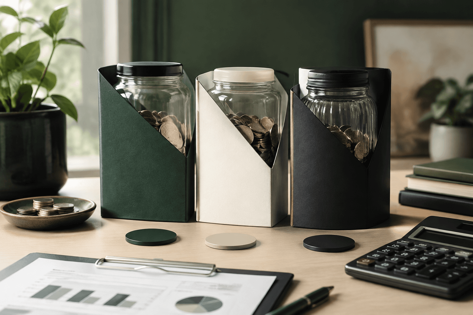 Three unbranded savings options arranged for comparison